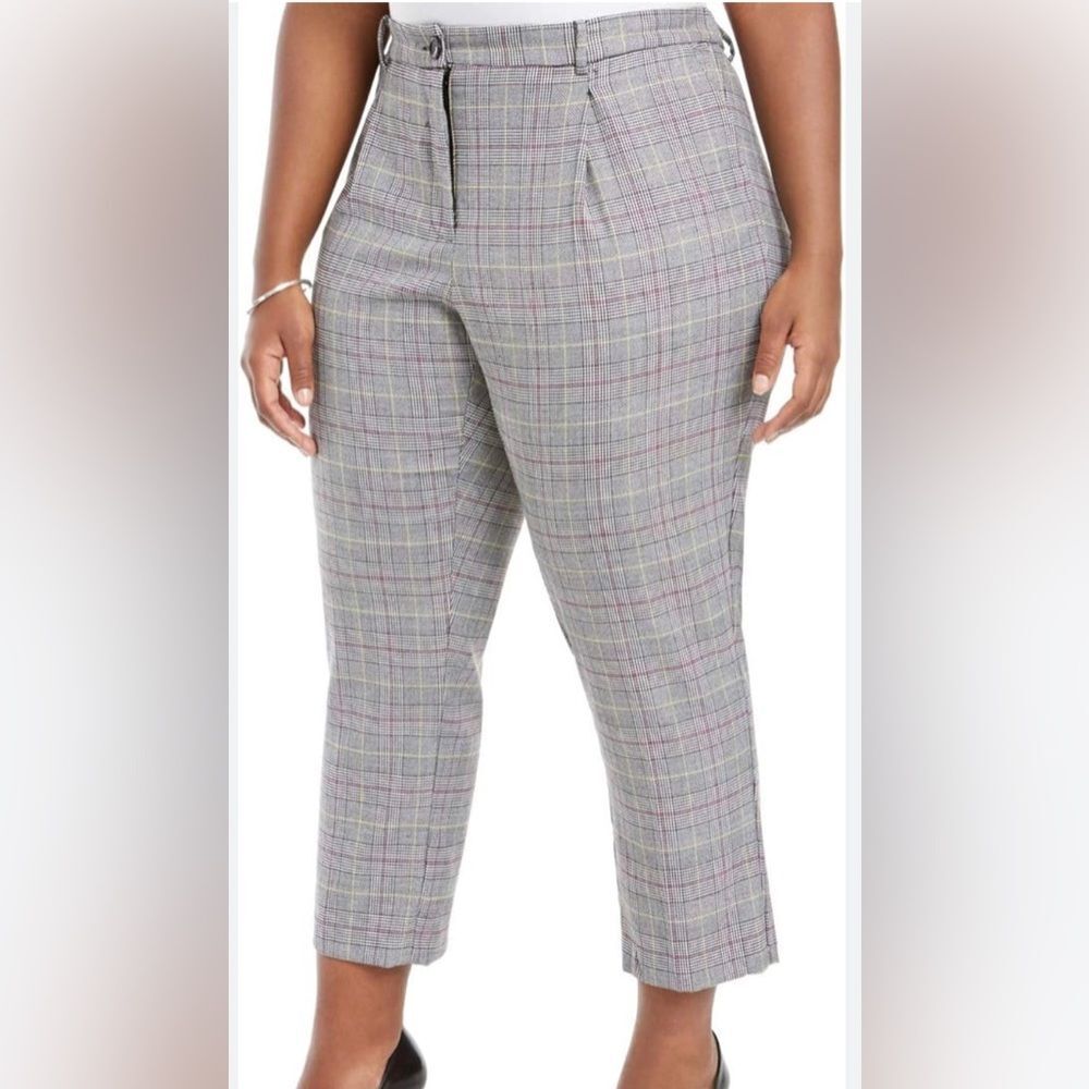 Vince Camuto Glen Plaid Ankle Pants Lime Chrome 14W Brand New